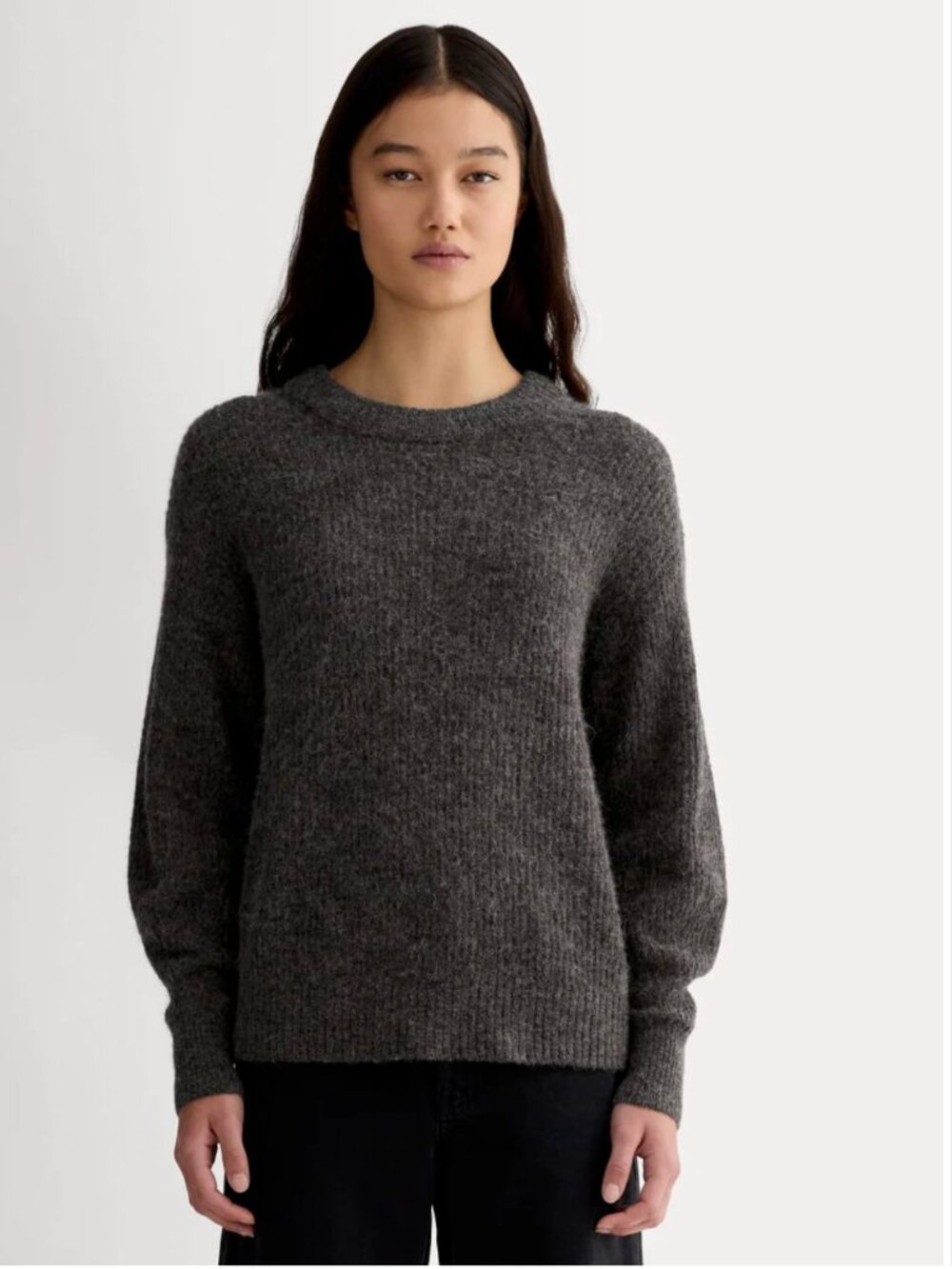 Everlane Cocoon Crew in Alpaca - Heather Black Small